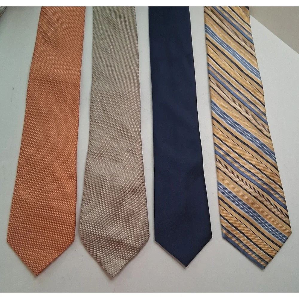 Lot of 3 Michael Kors 100% Silk Neckties Orange Navy Blue Diagonal Repp Yellow